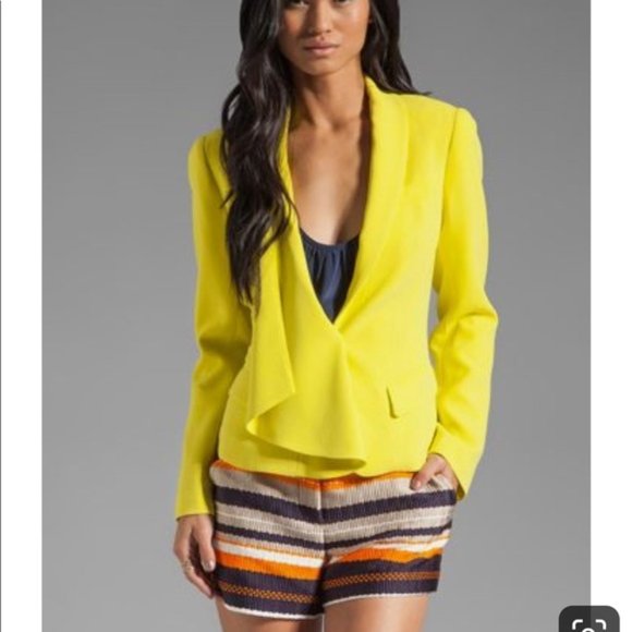 SOLD- Trina Turk Bright Citron Yellow Ruffle Blazer - Picture 8 of 9